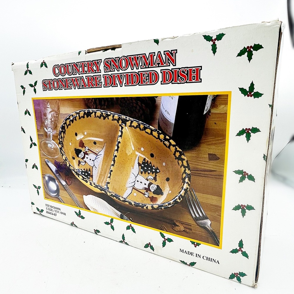 Country Snowman Stoneware Divided Dish by LTD Commodities, Inc - Picture 2 of 13